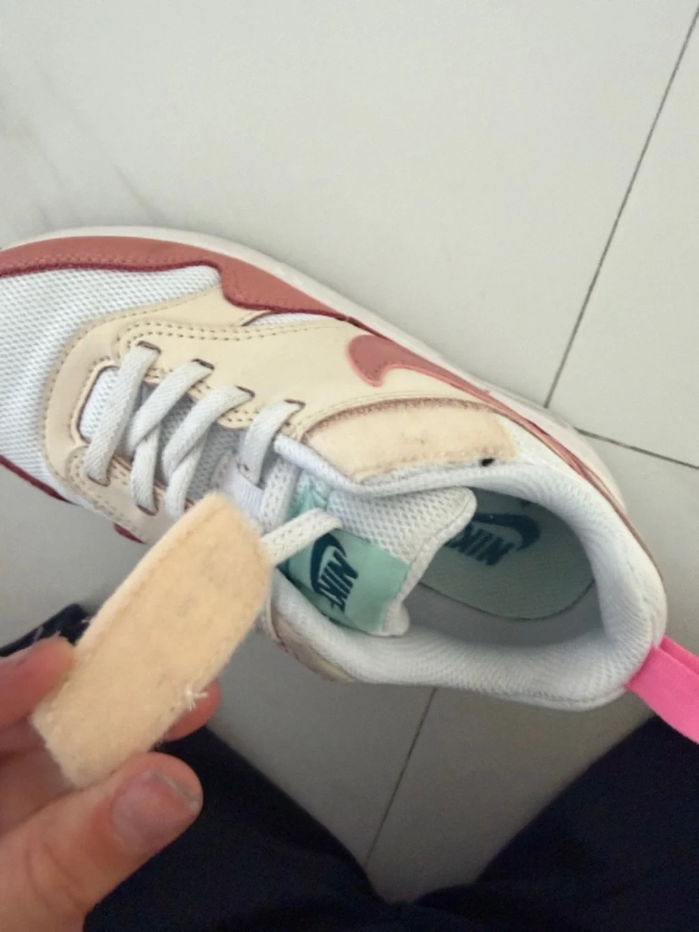 Nike Kids Cream and Pink Accent Sneakers with Mint Tongue